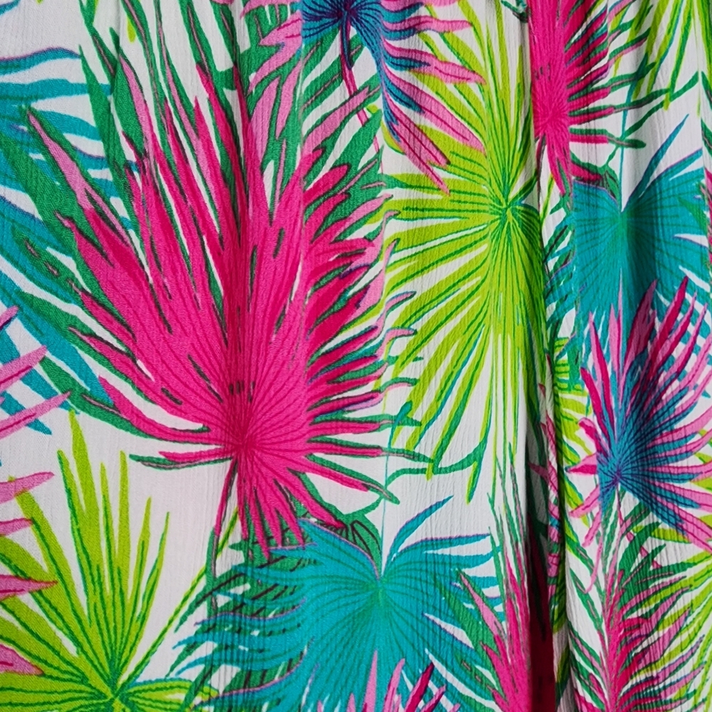 Rose +Olive Tropical Leaf Print Wide-Leg Pants XL - Picture 7 of 16